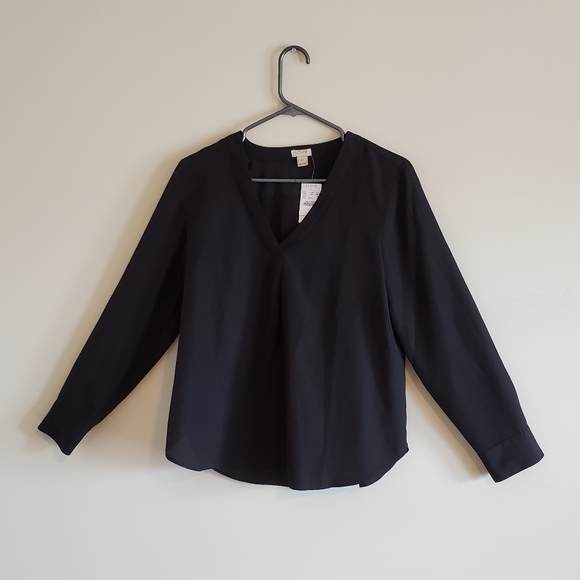 Black J-CREW Top Women Petite Large Blouse NWT - Picture 1 of 16